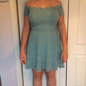 HOLLISTER blue lace off the shoulder dress